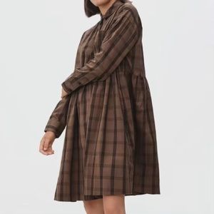 NEW Everlane Womens The Field Dress in Plaid Mocha Brown 👗